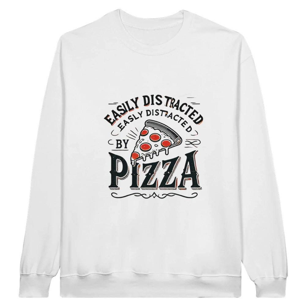 PIZZA DISTRACTED Midweight Fleece Adult Crewneck Sweatshirt | Gildan SF000