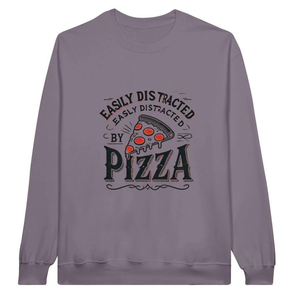 PIZZA DISTRACTED Midweight Fleece Adult Crewneck Sweatshirt | Gildan SF000