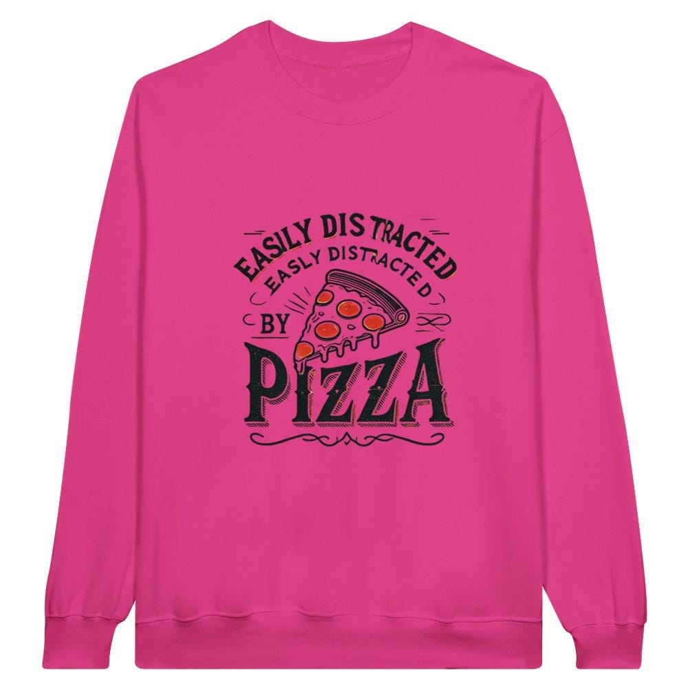 PIZZA DISTRACTED Midweight Fleece Adult Crewneck Sweatshirt | Gildan SF000