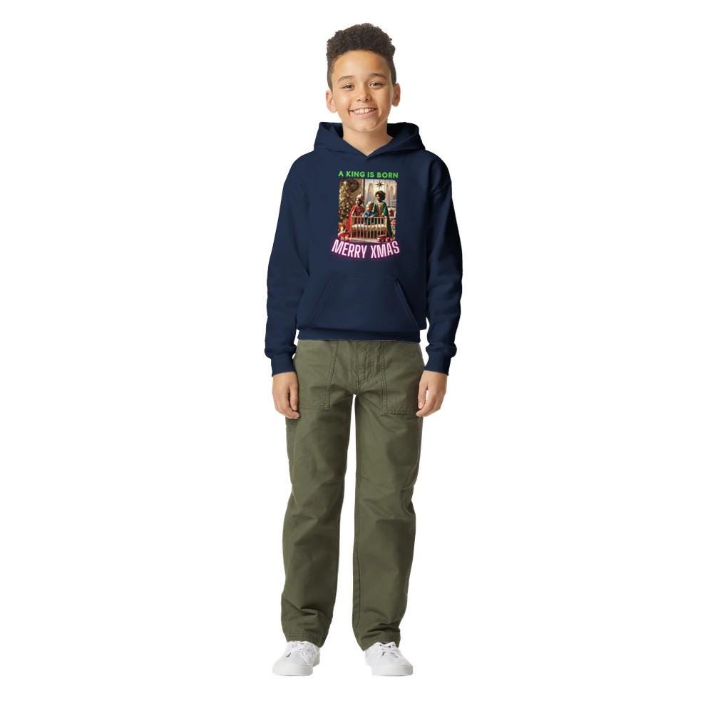 A KING IS BORN Midweight Fleece Youth Hoodie | Gildan SF500B