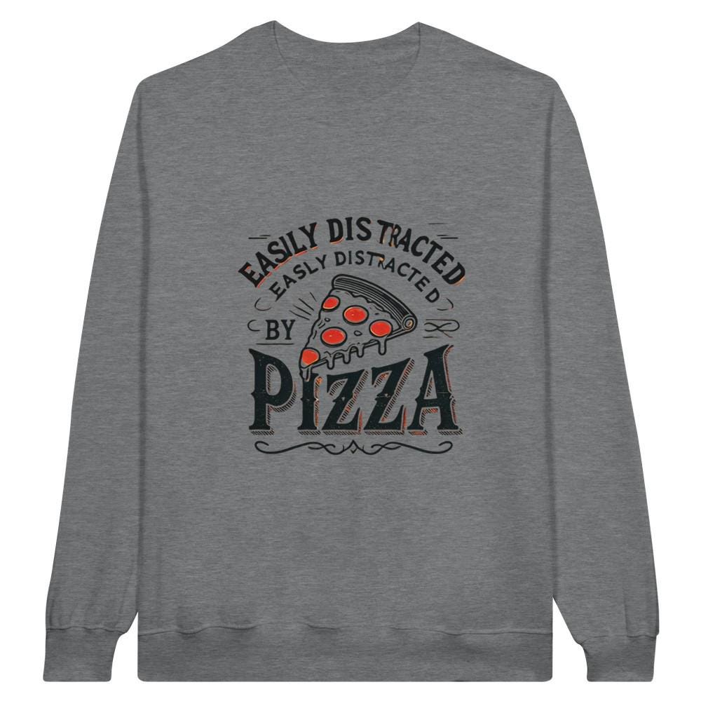 PIZZA DISTRACTED Midweight Fleece Adult Crewneck Sweatshirt | Gildan SF000