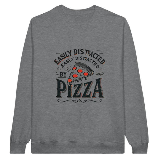 PIZZA DISTRACTED Midweight Fleece Adult Crewneck Sweatshirt | Gildan SF000