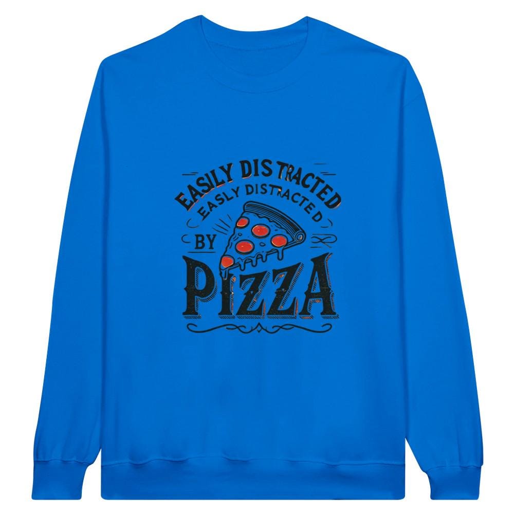 PIZZA DISTRACTED Midweight Fleece Adult Crewneck Sweatshirt | Gildan SF000