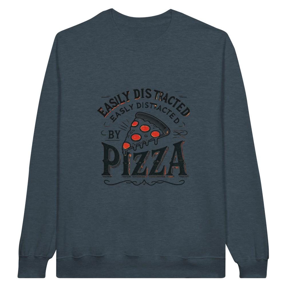PIZZA DISTRACTED Midweight Fleece Adult Crewneck Sweatshirt | Gildan SF000