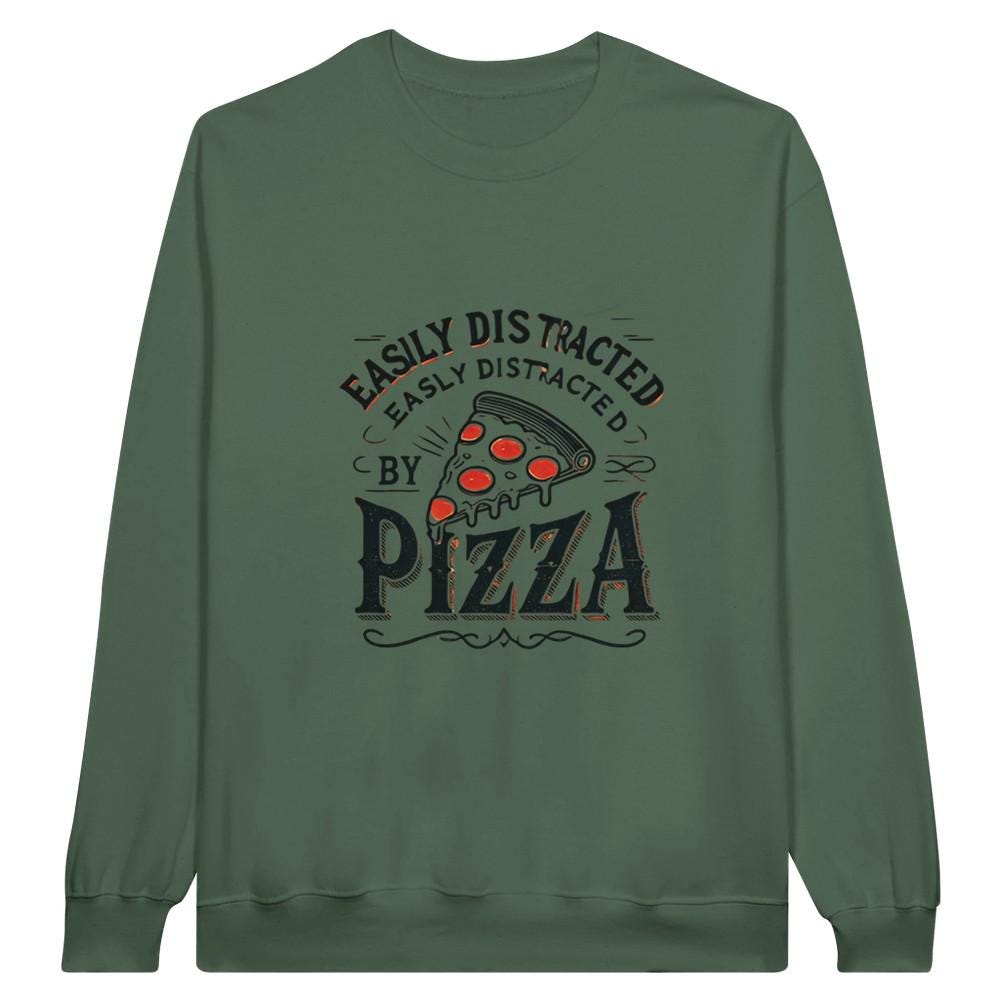 PIZZA DISTRACTED Midweight Fleece Adult Crewneck Sweatshirt | Gildan SF000