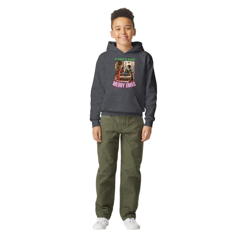 A KING IS BORN Midweight Fleece Youth Hoodie | Gildan SF500B